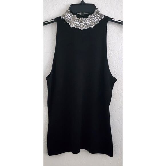TOP-INC INTERNATIONAL CONCEPTS-Black-Beads-Sequins-Lace Collar-Snap Back-SIZE MP - Picture 7 of 15